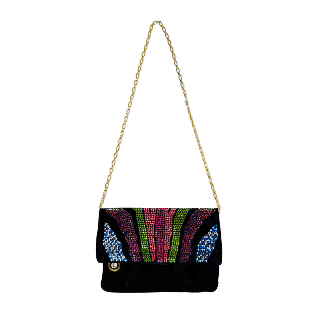 Bienen Davis Fold Over Clutch - Black Suede and Crystal Zebra
