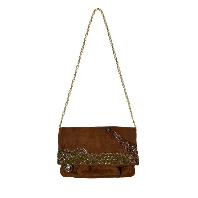 Bienen Davis Fold Over Clutch - Brown Suede Giraffe