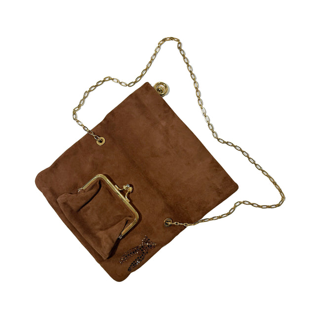 Bienen Davis Fold Over Clutch - Brown Suede Giraffe
