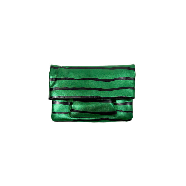 Bienen Davis Fold Over Clutch - Metallic Green Zebra