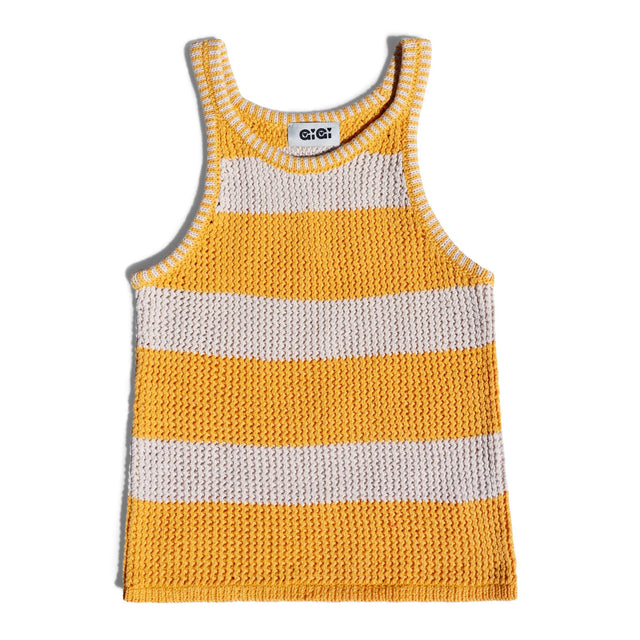 Mesh Cotton Tank Dress - Natural and Yellow Stripe