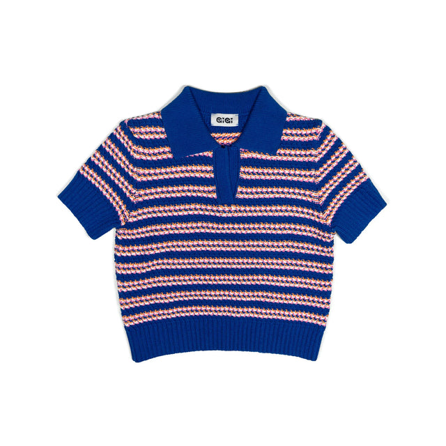 Stripe Polo Top - Cobalt Blue and Multi