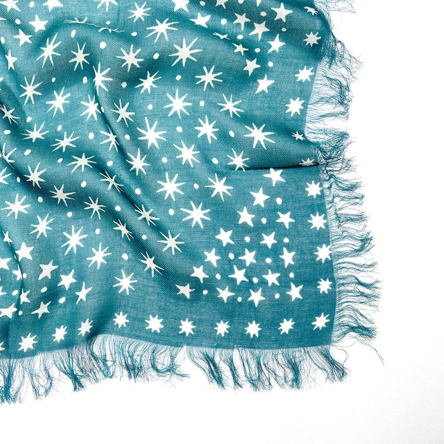 Oversize Fringe Bandana - Starry in Teal