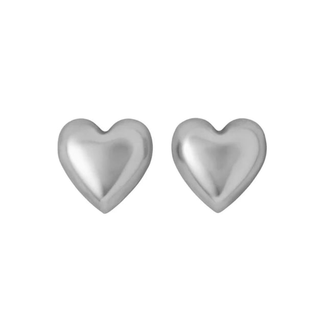 Puffy Heart Silver Stud Earrings