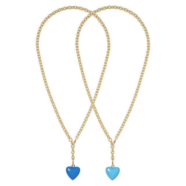 The Mini Puffy Heart Necklace Duo - Blue Multi