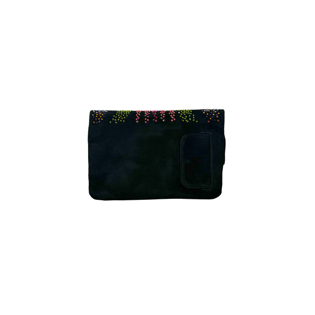 Bienen Davis Fold Over Clutch - Black Suede and Crystal Zebra