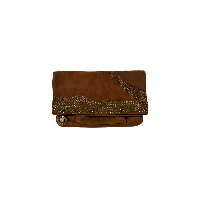 Bienen Davis Fold Over Clutch - Brown Suede Giraffe