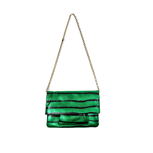 Bienen Davis Fold Over Clutch - Metallic Green Zebra