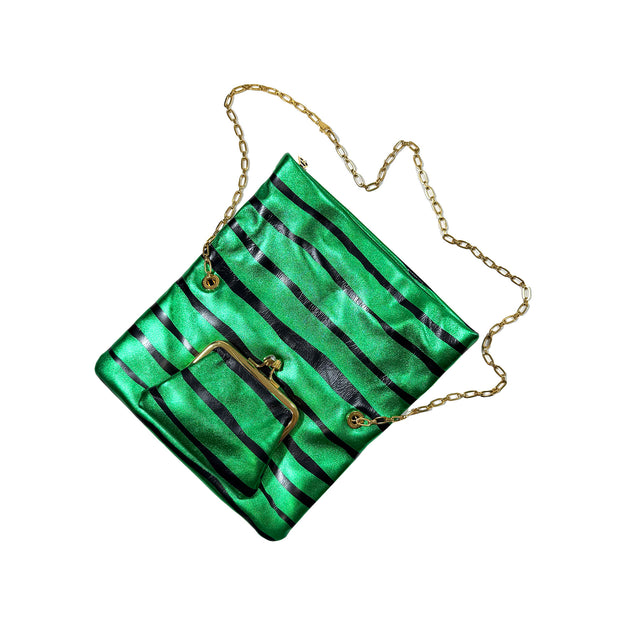 Bienen Davis Fold Over Clutch - Metallic Green Zebra