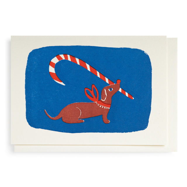 Candy Cane Dog Christmas Note Card