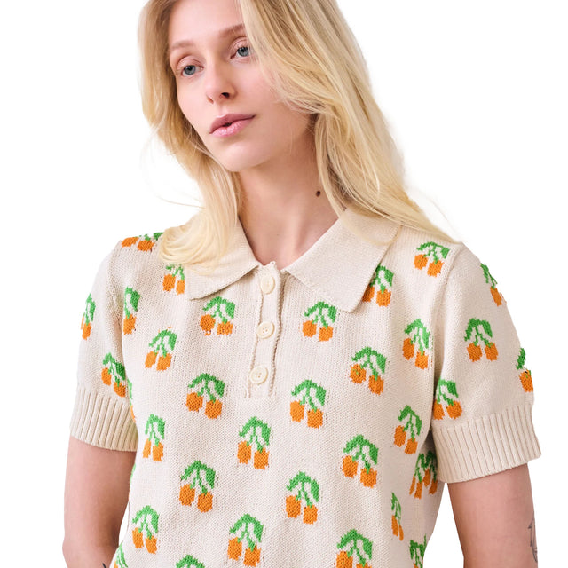 Cherry Polo Top - Natural