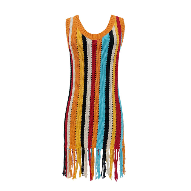 Naia Stripe Fringe Tank Dress - Multicolor