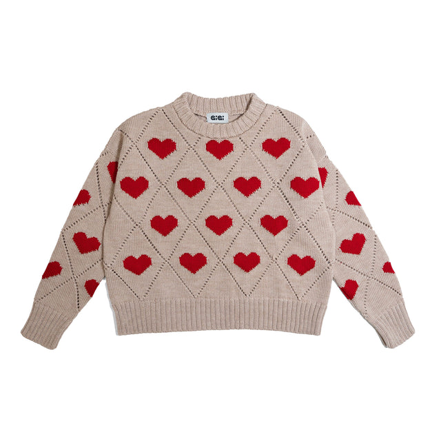 Love Sweater - Beige and Red