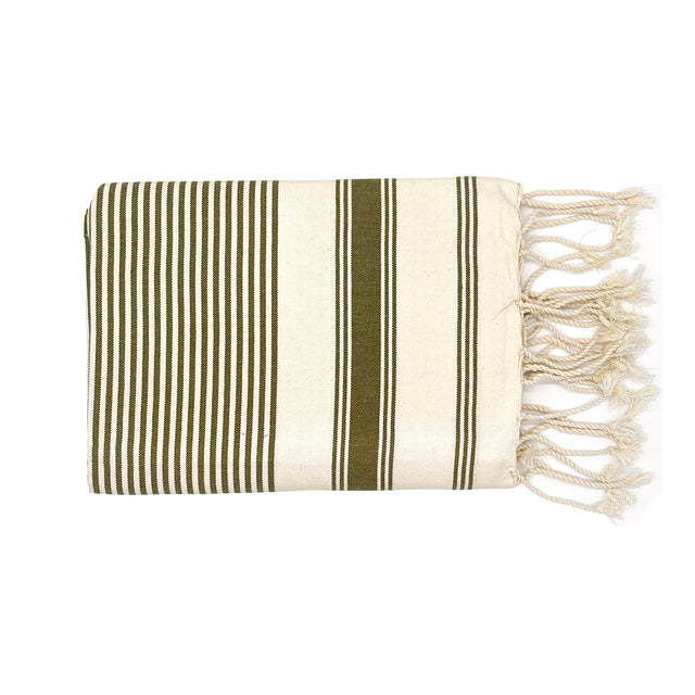 Beach Blanket Single - Cream/Olive Stripe