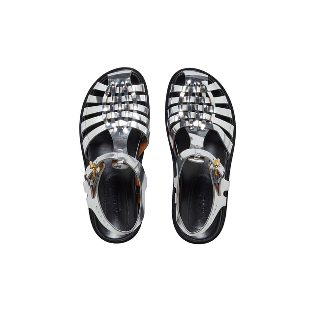 Silver Mirrored Leather Fisherman's Sandal