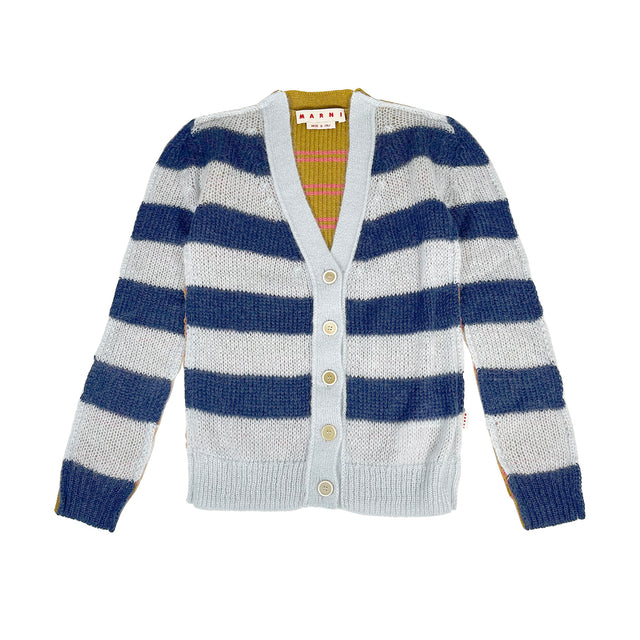 Wool-Mohair Contrast Stripe Cardigan