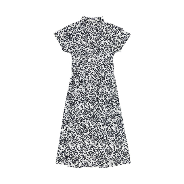 Virginia Dress - Royal Black and White Floral