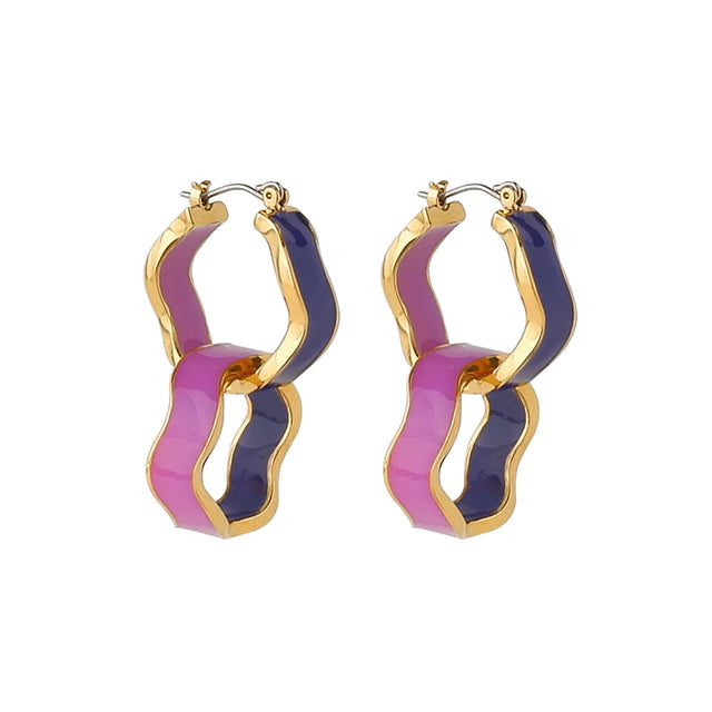 Mini Squiggle Hoop Earrings - Pink / Purple
